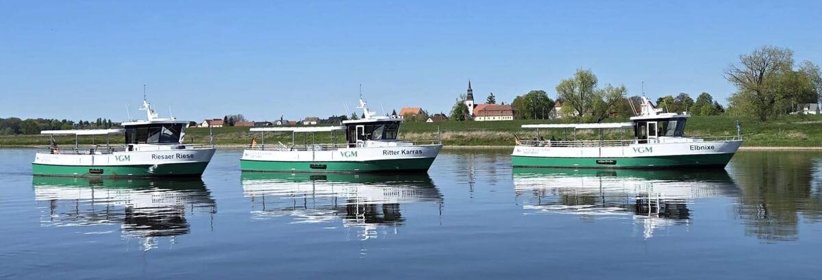Die Fähren &raquo;Ritter Karras&laquo;, &raquo;Riesaer Riese&laquo; und &raquo;Elbnixe&laquo; treffen sich | Foto: Kristin Göpfert